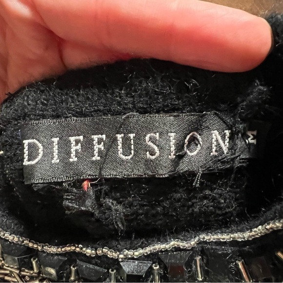 Vintage Diffusion Black Silver Beaded Sweater Size Medium Holiday Party 80s 90s - Picture 9 of 9